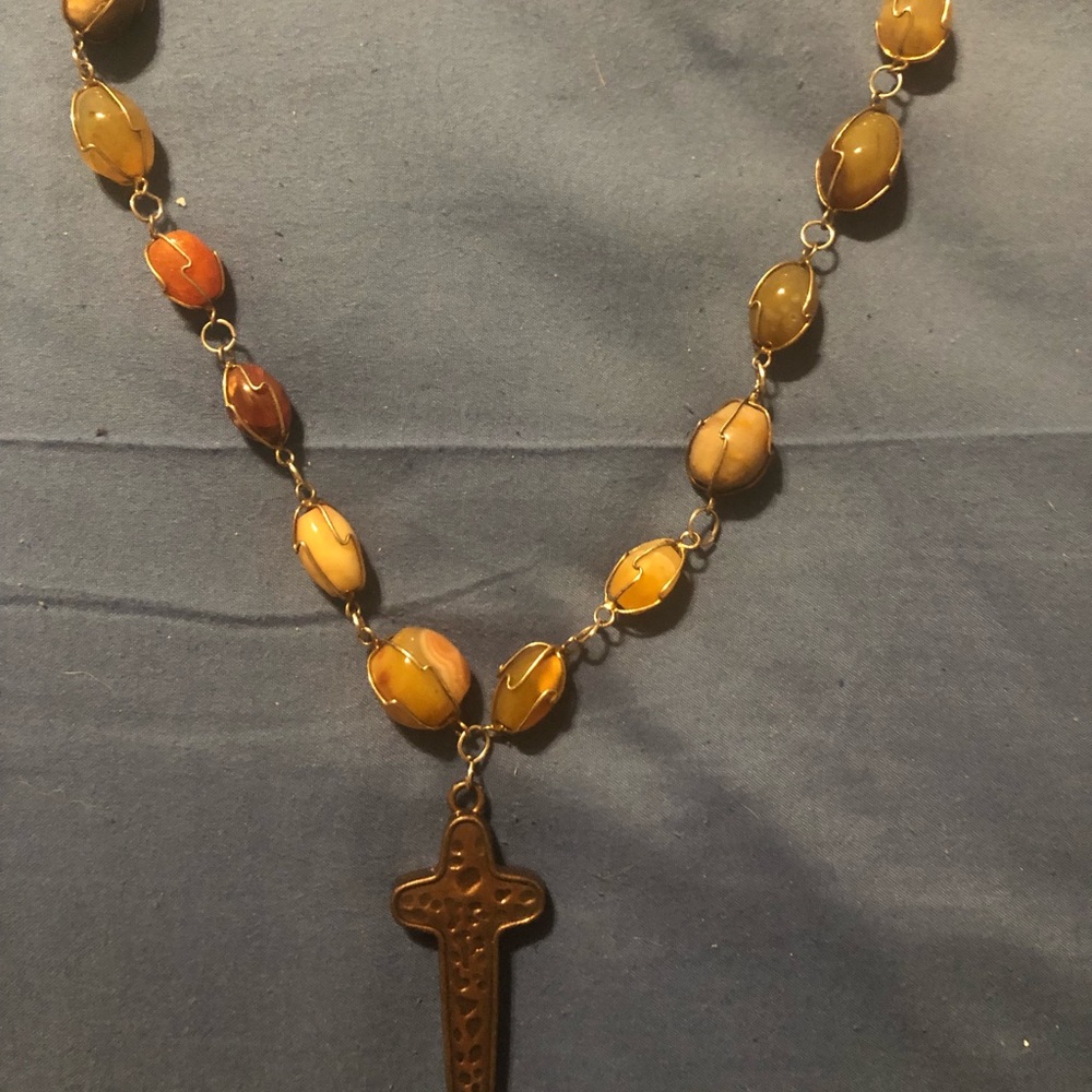 Cross and stones hand crafted necklace